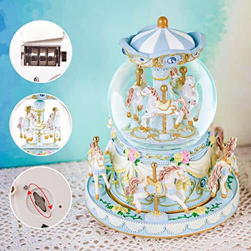 Mr.Winder Carousel Music Box Snow Globe Unicorn Wind Up Horse Musical