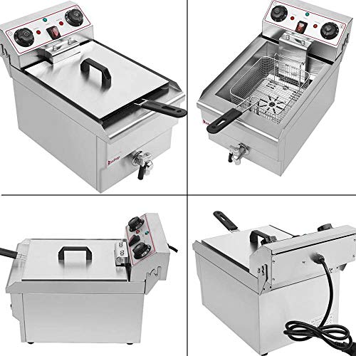 11.8L Electric Deep Fryer with basket Stainless Steel Electric Countertop Deep Fryer Basket French Fry Restaurant Home Kitchen, 110V/1500W Max (C-11.8L)