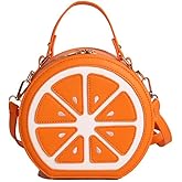 Cute Fruit Shaped Round Crossbody Bag, Lemon Lime Slices Pattern Top Handle Handbag, Novelty Fashion Orange Shoulder Purse
