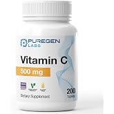 Puregen Labs Vitamin C 500 mg Supports a Healthy Immune System, 200 Tablets | Antioxidant Protection, Non-GMO, Gluten Free, VITAMIN C 500MG, Vitamin C Supplement
