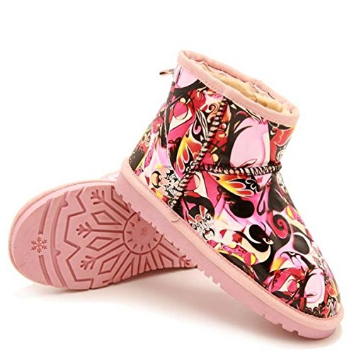 WHENOW Women's Winter Peking Opera Pask Printed Short Ankle Snow BootsPink US 7.5 WHENOW Women's Winter Peking Opera Pask Printed Short Ankle Snow BootsPink US 7.5
