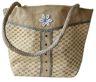 BAHOK Womens Cotton Jute Bag Decorate with Sea Snail (Golden)