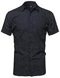 Classic Patterned Short Sleeve Button Down Shirt Navy Size XL