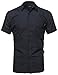 Small Diamond Dot Patterned Button Down Short Sleeves Shirt Navy Size L
