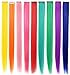 Rhyme 21” Party Highlights Heat Resistant Synthetic Colored Wigs Pieces Colored Hair Extensions Clip In straight Long Hairpiece Accessories For Girls Women Kids Doll Hair Pieces 9PCS(Rainbow Color)thumb 3