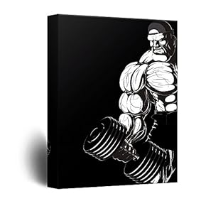 Canvas Wall Art - Black White Fitness Body Builder Illustration Art - Giclee Print Gallery Wrap Modern Home Art Ready to Hang - 12x18 inches