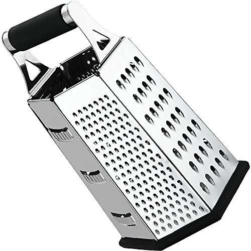 Cheese-Grater-Vegetable-Slicer Stainless Steel - 6-sides, 9.5 Inch Height, Rubber Handle, Non Slip Rubber Bottom by Utopia Kitchen