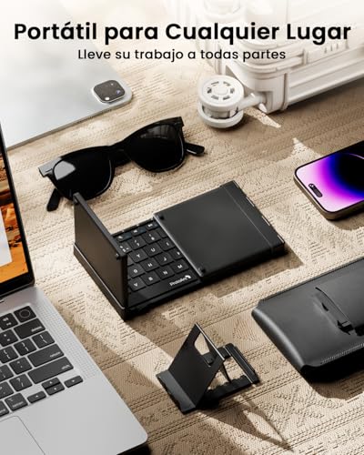 ProtoArc XK01 TP Folding Bluetooth Keyboard with Large Touchpad Spanish | 88 Keys, 3 Channels Bluetooth 5.1, for Android, Windows, iPadOS, macOS, Phone Holder and PU Bag, Black