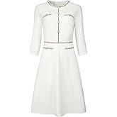 Hobemty Women's Church A-Line Work 3/4 Sleeve Tweed Midi Dresses