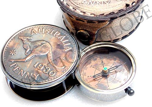 KHUMYAYAD Brass Drum Sundial Compass Handmade Maritime Nautical Antique Compass with Leather case