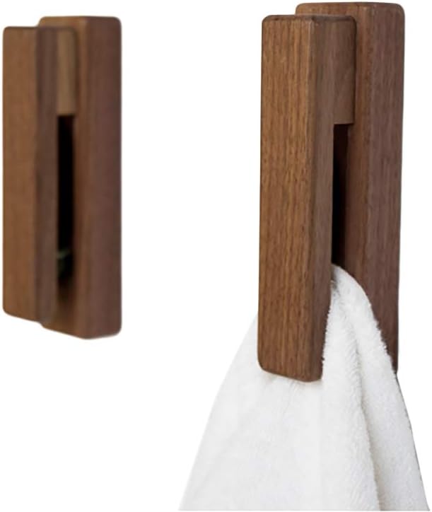 JINMURY Modern Wooden Towel Holders -Set of 2 Self Adhesive Towel Hook Wood Wall Mounted Towel Holder Home Decor- Durable