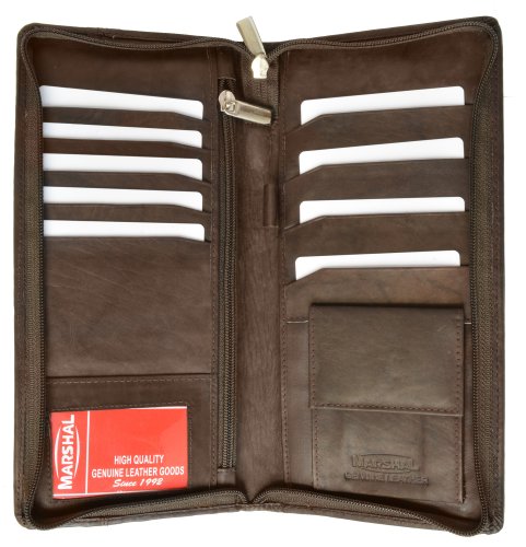 Zip Around Leather Travel Wallet with Passport and Boarding pass Holder by Marshal