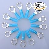 Glarks 50pcs 16-14 Gauge M10 Ring Nylon Heat Shrink Waterproof Quick Disconnect Electrical Insulated Crimp Terminals Connectors Assortment Kit