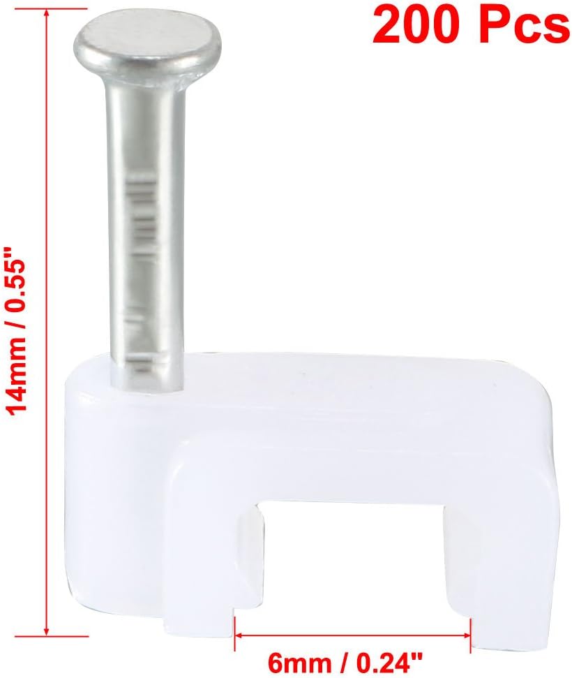 sourcing map Flat Cable Clip Nail Coaxial Tacks Wire Clips 6mm White 200pcs - Image 3