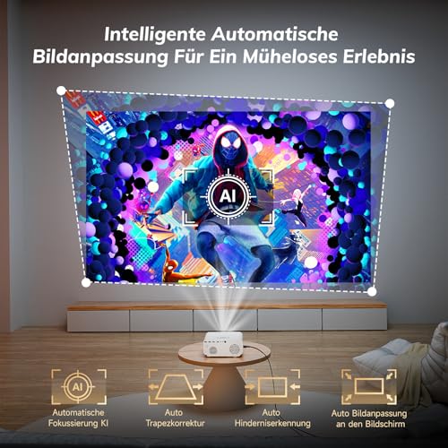 Projector 4K Officially Licensed App: 1300 ANSI Auto Focus & 6D Keystone Correction Smart Projector Home Cinema ZOOMCAT 1080P Full HD WiFi6 Bluetooth 5.3 Outdoor Projector, Compatible with Netflix