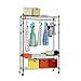 Homdox 3-Tier Garment Rack, Heavy Duty Clothing Wire Shelving, Rolling Free Standing Closet with Lockable Wheels, 1 Hanging Rod and 2 Pairs Side Hooks, Gray