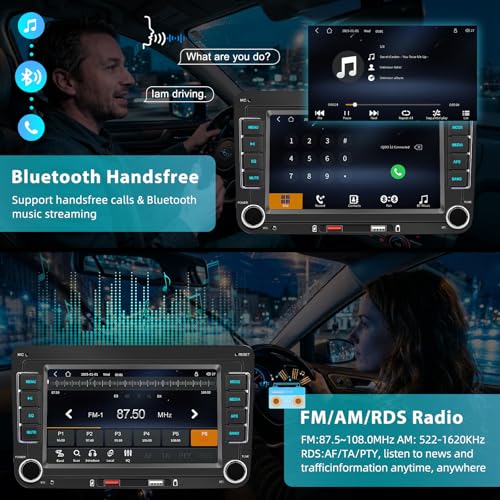 Car Radio for VW Golf 5 6 Passat Tiguan Jetta Touran Polo Caddy, 7 Inch Touch Screen with Apple CarPlay and Android Auto Wireless, Bluetooth Car Radio, FM/AM RDS, Mirror Link and Canbus