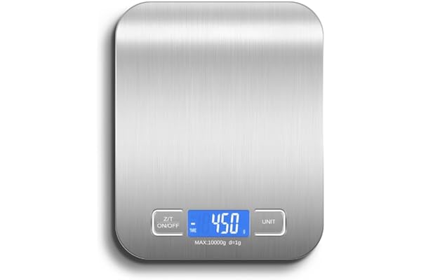 Balança de Cozinha Digital para Alimentos em Inox Resistente a Água Com Base Antiderrapante e Visor de Alta Definição Pesagem de 1g até 10kg