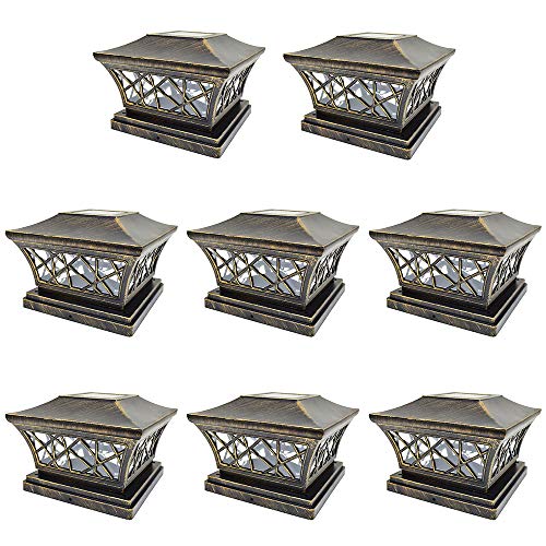 iGlow 8 Pack Vintage Bronze 6 x 6 Solar Post Light SMD LED Deck Cap Square Fence Outdoor Garden Landscape PVC Vinyl Wood