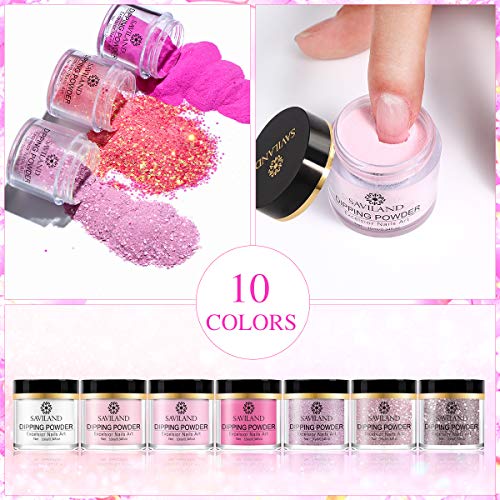 19Pcs Saviland Dip Powder Nail Kit Starter 10 Colors Dip Powder Base