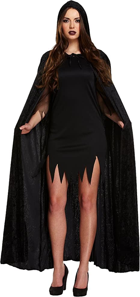 The Fancy Dress® Adult Unisex Red Black Hooded Halloween Cloak Long Cape Robe Velvet Fancy Dress Costumes (Black)