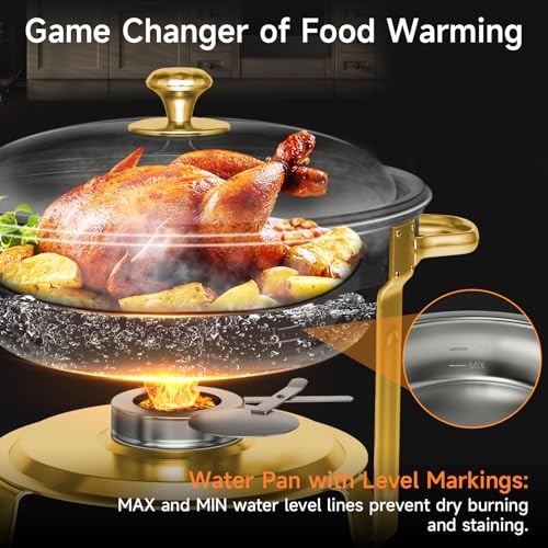 Chafing Dishes for Buffet, 4 Pack 5QT Round Stainless Steel Chafing Dish Set for Home Parties, Christmas Gatherings, Catering Events Complete Buffet Warmer Set (Golden, 4PACK)