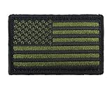 USA American Flag Tactical Patch Velcro Fully Embroidered Morale Tags (Green and Black)