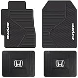 U.A.A. INC. Sport Logo Black Rubber Front Rear Floor Mats 4pc Set Universal-fit for Honda Civic