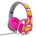 Emoji Folding Fatheads Stereo Headphones Smiley Face Heart Eyes Pink