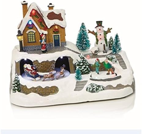 Battery Powered Animated Christmas House Scene with Santa and Children Playing