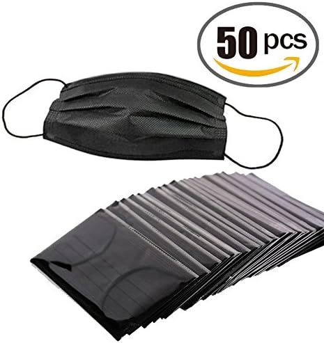 Caryo 50pcs Disposable Non-woven 3 Layer Filter Dustproof Earloop Face Mouth Masks Protection for Shopping And Outdoor Activities (Black)