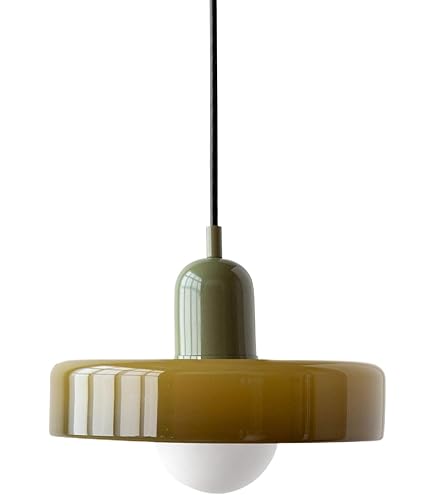 ACLBLK Mid Century Modern Pendant Light Orange Green Glass Hanging