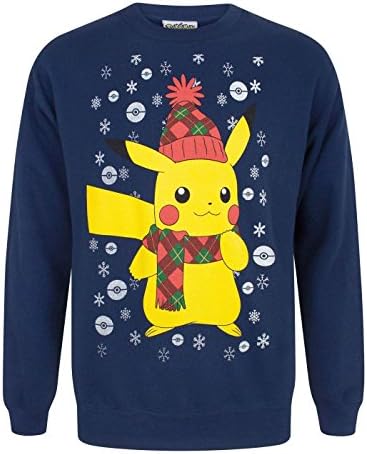 Amazon ポケモン Pokemon オフィシャル商品 メンズ クリスマス ピカチュウ スウェットシャツ トレーナー L ブルー トレーナー パーカー 通販