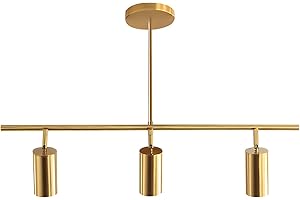 KCO Lighting Linear Pendant Light Ceiling Track Spotlight Gold 3-Light with Rods Adjustable Hanging Lighting Fixture for Dining Room Kitchen