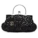 UBORSE Beaded Sequin Design Flower Wedding Evening Purse Vintage Large Clutch Bag Black