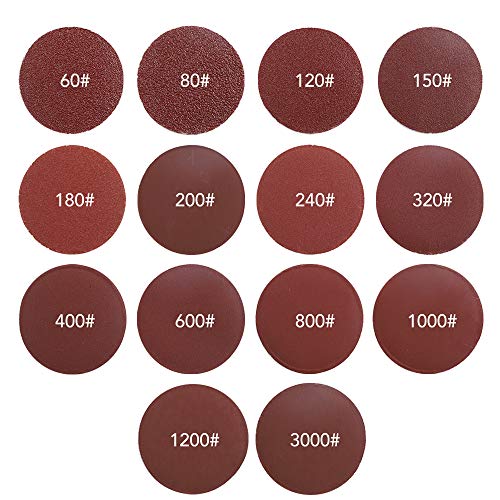 Coceca, 140PCS 2 inch Sanding Discs Pad Kit for Drill Grinder Rotary Tools with 1/4" Backer Plate Shank and Soft Foam Buffering Pad,Sandpapers Includes 60-3000 Grit (140 pcs)