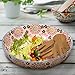 Large Stoneware Salad Serving Bowl, 78oz/11inch Embossed Multicolor Mexican Floral Design, with 2 Bamboo Salad Hands