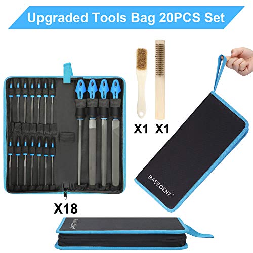 Basecent 20 Pcs Metal & Wood File Rasp Set, T12 High Carbon Steel Hand