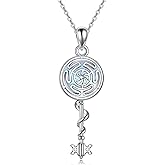 URONE Hecate Necklace 925 Silver Wiccan Wheel of Hecate Triple Moon Goddess Pendant Necklace Wiccan Jewelry Gifts for Women