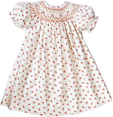 Rosalina Big Girl's Ivory Flower Print Smocked Bishop Dress 5Y