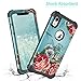LONTECT Compatible iPhone XR 2018 Case Floral 3 in 1 Heavy Duty Hybrid Sturdy High Impact Shockproof Protective Cover Case for Apple iPhone XR 6.1 Display, Teal/Red Flower