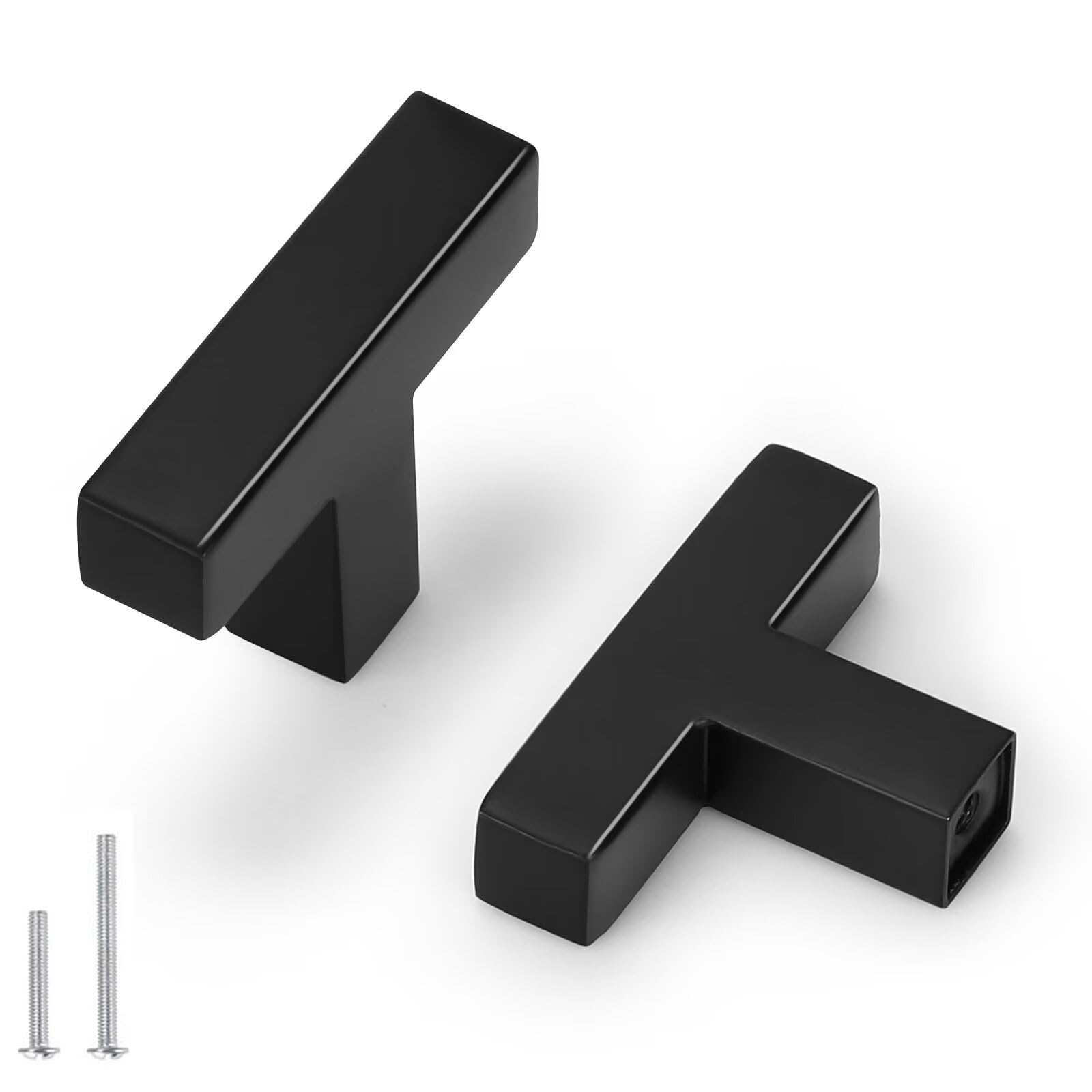 Probrico 30 Pack 2 inch (50mm) Flat Black Kitchen Cabinet Knobs,Square T Bar Single Hole Cupboard Knobs,Matte Black Knobs for Dresser Drawer and Closet Image