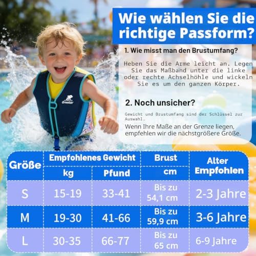 Schwimmweste Kinder, Schwimmhilfe Schwimmen Jacket mit 8 Herausnehmbaren EPE-Blöcken, Verstellbarem Schrittgurt & Sicherheitsverschluss für Jungen und Mädchen 2-6 Jahre/15-30KG