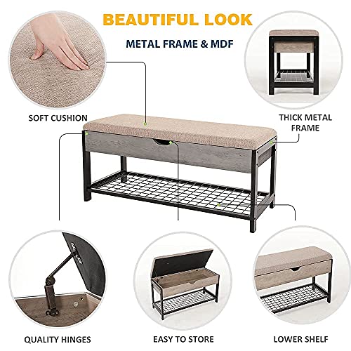 LGHM Industrial Shoe Storage Bench, Entryway Bench with Large Metal