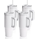 PYD Life 4 Pack Sublimation Tumblers 30 OZ with Removable Handle White Blanks Stainless Steel Cups Mugs with Lid and Plastic Straw for Tumbler Heat Press Sublimation Oven Printing