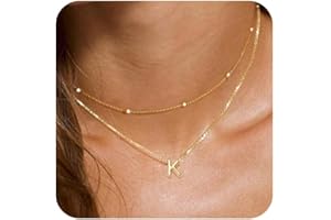 KAERUN Layered Initial Ncklaces for Women 14K Gold Plated Dainty Initial Necklaces Tiny Cute Name Necklaces Personalized Initial Letter A-Z Gold Jewelry Gifts