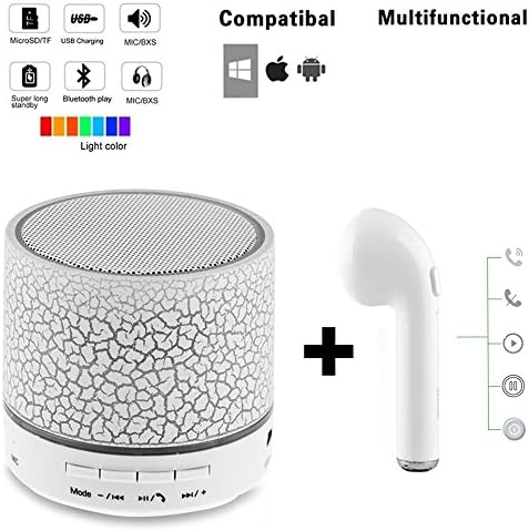 Single Bluetooth Earbud TOP TECHNOLOGY With Noise Cancelling, One Wireless Earbud+Built In Mic For Iphones/ Smartphones + Mini Bluetooth Speaker,Small speaker Colorful Led Light for Iphones/Pc/Home