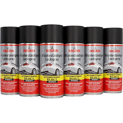 NIGRIN Lackspray, 6 x 400 ml, mattschwarzer Autolack, hitzebeständig, schützt Motor und Auspuff vor Rost, schnell trocknend