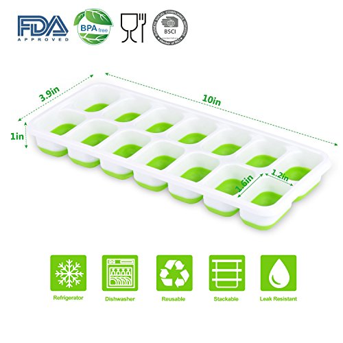 US Sense Ice Cube Trays 6 Packs Flexible Silicone Ice Trays with 14 Blocks Trays and Spill-Resistant Removable Lids Easy Release Ice Trays,BPA Free,Stackable, Dishwasher Safe 84 Shaped Cubes