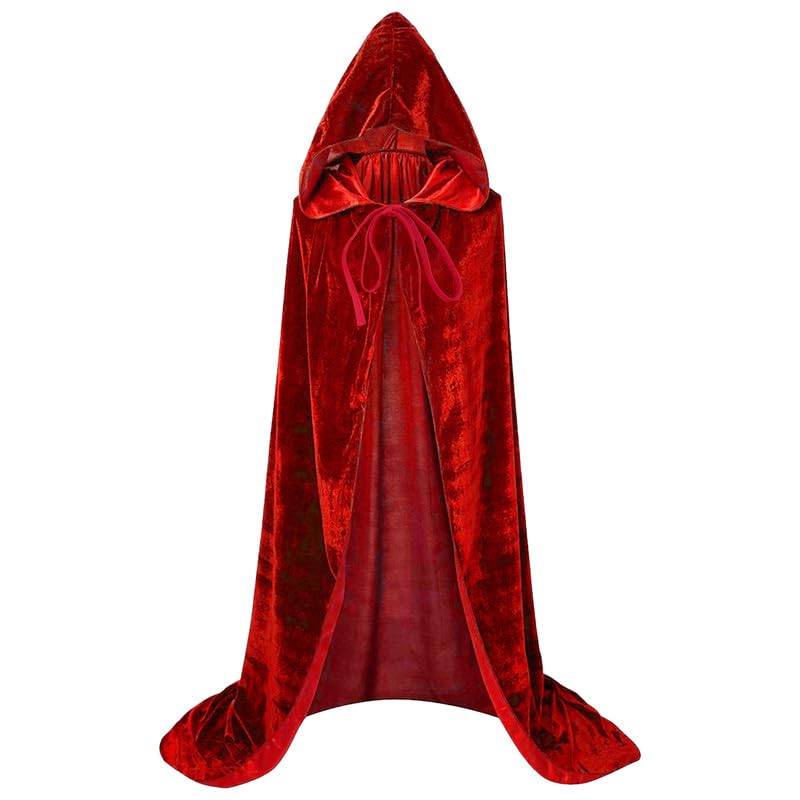 FUIPVGI 140 cm/55" Red Cloak,Grim Reaper Costume,Grim Reaper Costume,Cape Halloween Hooded Cape Witch Cosplay,for Adult Kids Halloween Vampire Fancy Dress Role Play Cosplay (Red)
